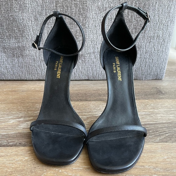 Black Saint Laurent leather strap high heels - Picture 1 of 4